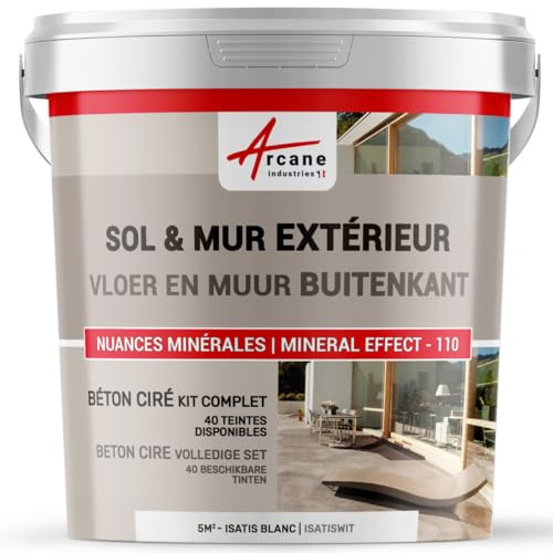 béton ciré extérieur, pour sol, mur, terrasse, escalier, enduit décoratif minéral, en kit - 5 m² (en 2 couches) Isatis Blanc - ARCANE INDUSTRIES