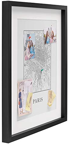 PHOTOLINI 3D cornice 40x50 cm nero, profonda con vetro e passe-partout, cornice per oggetti fino a 1,5 cm di profondità, legno MDF - perfetta per il fai da te e come regalo