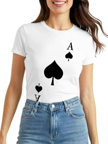 MoonWorks® Damen T-Shirt Kartenspiel Kostüm Spielkarten Gruppenkostüm Karten Fasching Karneval Faschingsshirt Slim Fit