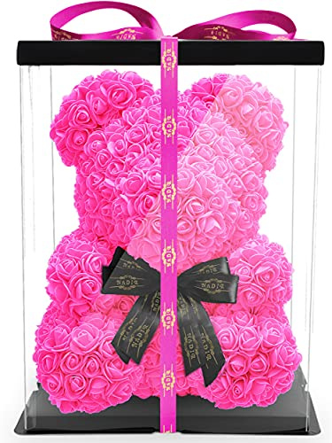NADIR Blumenbär mit Geschenkbox, Volle Farbe | Rosen Bären, Mit Schleife, Teddybär aus Rosen