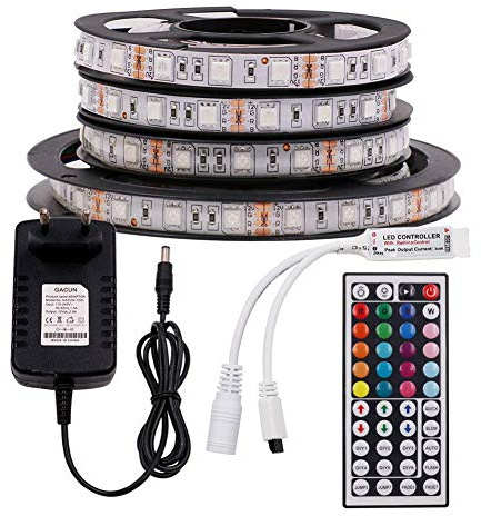 XUNATA 12V Tiras LED RGB 5050 SMD 300 LEDs Para TV Tira de Luces LED Kit Completo con control remoto de 44 teclas (No impermeable, 3m 180LEDs)
