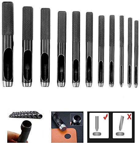 BE-TOOL Locher Set, Lederlochstanzer, rund, Stahl, 11 Teile für Lederarbeiten (1–10 mm)