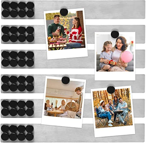 TonGass Magnetic Strip with Adhesive Backing, 2x15 Stainless Steel Strips Bulletin Bar Board, Metal Magnetic Strips for Wall with 48 Pcs Magnets for Home, Office, School Use - 6 Pcs
