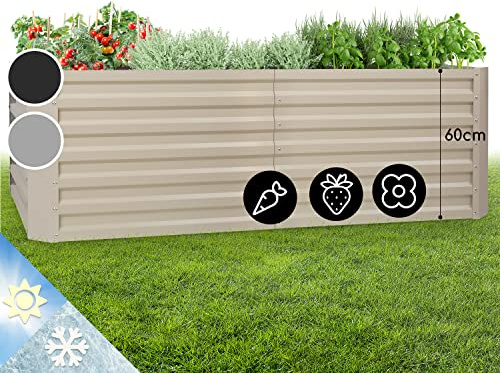 blumfeldt Bancal Elevado de Metal para Jardín, Jardinera de Exterior para Hierbas, Flores, Fruta y Verdura, Kit Cajón de Cultivo de Acero 1200L, Resistente a la Intemperie y Antioxidante, 2m