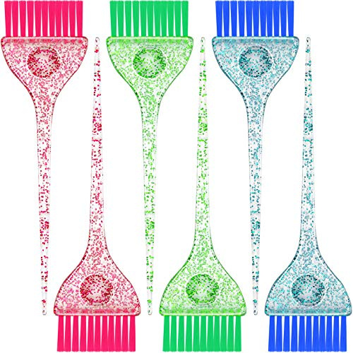 Patelai 6 Pcs Hair Color Brush Set, Glitter Hair Dye Brushes in 3 Colors, Soft Bristle Tint Applicator for Highlighting, Coloring, Tint and Dye, Reusable Salon and Home, 2.24 x 8.46 in