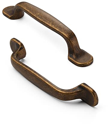 Furniware 12Pack Antique Brass Kitchen Cupboard Handles, Cabinet Hardware Drawer Appliance Pulls, Kitchen Cabinet Drawer Wardrobe Door Handles,Brass- 3 Inch(96mm) Hole Center