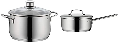WMF Diadem Plus Kochtopf Induktion Fleischtopf 20cm hoch, Induktionstopf 3,7l & Mini Stielkasserolle 16cm Metalldeckel, Kochtopf klein 1,2l, Milchtopf, kleiner Topf für Singlehaushalt