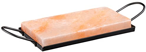MÄSER 931934 Salzstein zum Grillen mit Halterung, Gourmet Salzplatte zum Garen & Servieren, Rosa Kristall Salz Grillstein Platte für Grill, Backofen, Ofen, Koch BBQ Zubehör, 20 x 10 x 2,5 cm, Schwarz