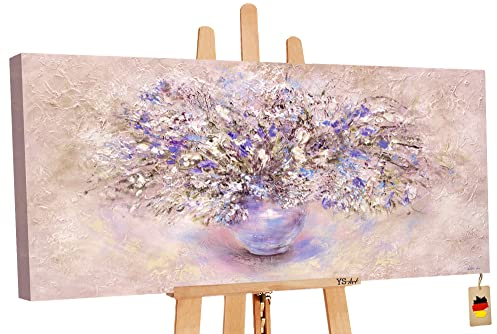YS-Art Abstrakt Stil Acryl Gemälde auf Leinwand Stillleben handgemalt Wandbilder Wohnzimmer modern Blumen Wohndekor Bilder Büro echte Kunstwerke gerahmt 120x60 cm