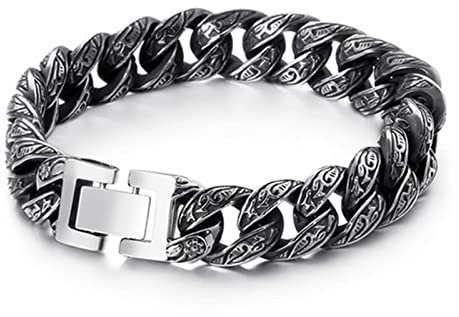 Bishilin Charm Armbänder Edelstahl, Armband Herren Vintage Filigran Panzerarmband Breit 13MM Partnerarmband Silber Schwarz Armband Charms für Männer