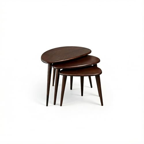 Ultimate Premium Products Massiver Nisttisch Set von 3 Eiche Mid Century Kieseltische mit konischen Beinen - Wohnmöbel aus Holz im Retro-Stil - Eiche