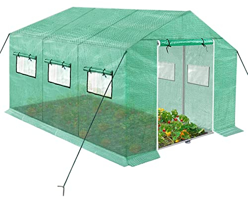 UISEBRT Serra da Giardino, Serra con Tetto, resistente all'inverno protezione antigelo, per Piante Pomodori, 4,5 x 2 x 2 m, 9 m²