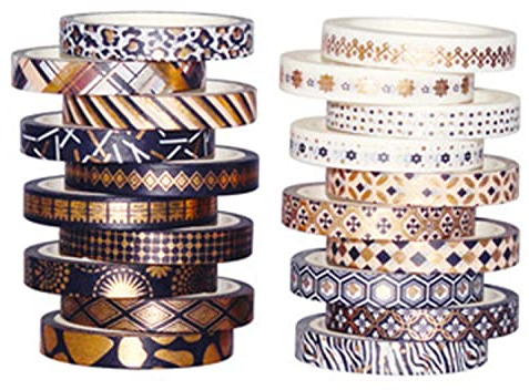 20 Rollen Washi Tape Set, Goldfolie Dekoratives Klebeband, Schwarz und Gold Washi Masking Tape Dekorative Klebeband, DIY Papier Tape für Scrapbooking Handwerk