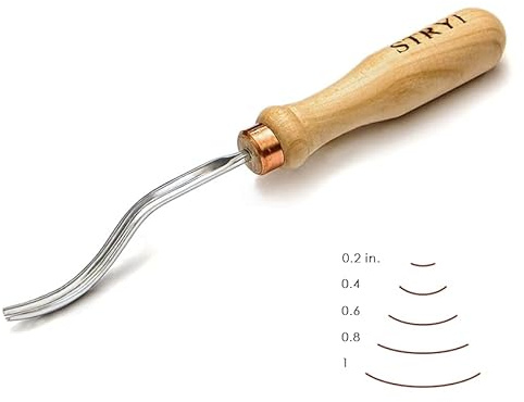 Stryi Wood Carving Bent Gouge 0.2 #7, Woodcarving Long Bent Chisel, Spoon Carving Tools, Kuksa Carving, Woodworking Radial Gouge, Carbon Steel For Hard and Soft Woods BG75