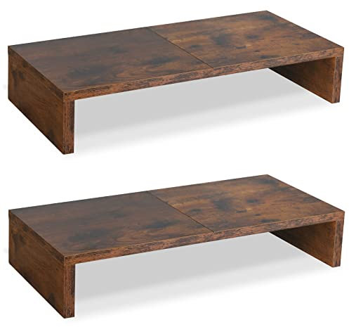 TEAMIX 2 Pack Monitor Stand Riser-20 inch, Wooden Tabletop Shelf for TV/PC/Laptop/Printer, Rustic Brown Monitor Riser with Storage, Computer Stand Ergonomic Design