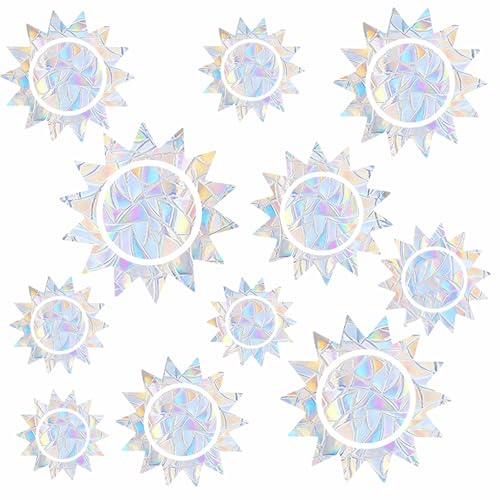 MOSITU Sun Window Clings 18 Pcs 3 Sheets Anti Collision Static Cling Stickers for Bird Strikes Prismatic Vinyl Rainbow Decals for Glass Windows Sun Catcher