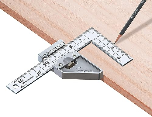 Shinwa 12512 Zimmermannswinkel 15x7,5 by FAMEX (12485), inkl. Metall-Stopper, Tischlerwinkel, Messwinkel - Made in Japan