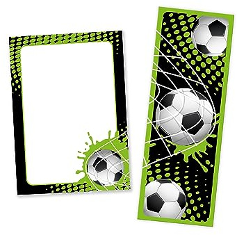 Minkocards 12 Lesezeichen + 12 Mini-Notizblöcke (A7-Format) Fussball Fußball Mitgebsel für Kindergeburtstag Gastgeschenke für Kinder Jungsgeburtstag Jungen