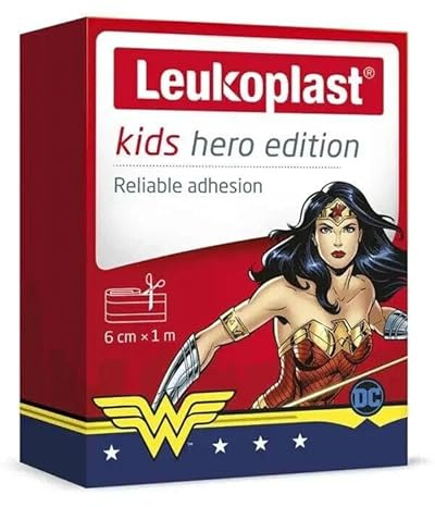 Leukoplast Kids Plaster Roll Wonder Woman Hero Edition - Fun, Child-Friendly & Safe Superhero Recovery - Customizable & Water-Resistant Kids Plasters - Latex-Free - 1m x 6cm - 1X Roll Pack