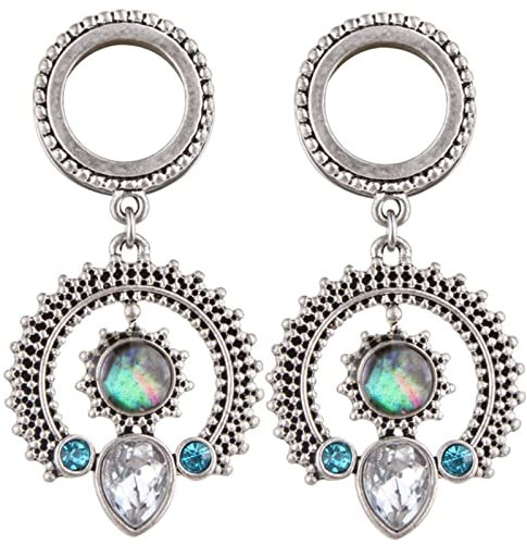 Lieson Ohr Plug Set Tunnel, 2 Stück Flesh Tunnel Edelstahl Rund Vintage mit Tropfen Zirkonia Anhänger 20mm Ohr Plug Silber
