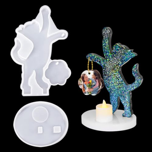 Voyyphixa Kerzenhalter Silikonform Epoxidharz Formen Katze mit Sockel Bilderrahmen Silikonform Gießform Tier Resin Molds 3D Harzform Ornamente Gießen für DIY Geburtstagsgeschenk Haus Dekoration
