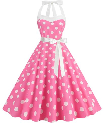 maxToonrain Abito da donna anni 50 a pois, vintage 1950, abito da cocktail, da sera, da festa, abito elegante per adulti, M
