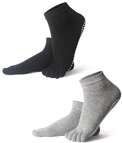 EQLEF Calcetines Dedos Hombre, yoga Antideslizantes Calcetines Pilates Calcetine Algodón Dedos Cinco Dedo Calcetine Ejercicios Baile Doméstico (FR/ES, Números, 41, 43, Regular, Regular)