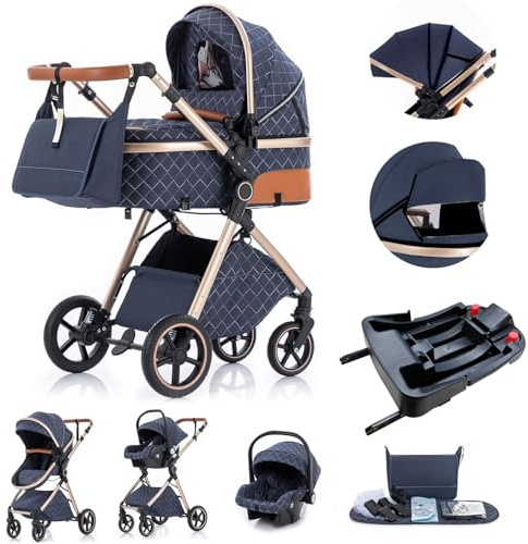Gcarebb Passeggino 3 in 1: Cittadini Con Seggiolino Auto, Canna Portatile Pieghevole In Un Click, Combinato Paesaggio Alto Telaio in Alluminio