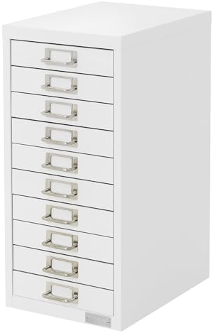 ML-Design Armadio per Archiviazione con 10 Cassetti 28x38x60 cm Bianco Cassettiera in Metallo per DIN A4 Schedario per Ufficio con Portaetichette Armadietto in Acciaio Portautensili Portaoggetti