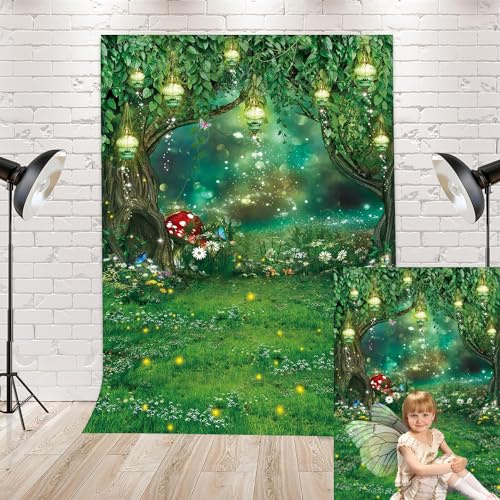 CUMIA Toile de Fond de forêt enchantée de 1,5 x 2,1 m, Fond de Conte de fées pour Photographie, Champignon, Papillon, forêt de rêve, Pays des Merveilles, bannière, Portrait, Fille, fête d'anniversair