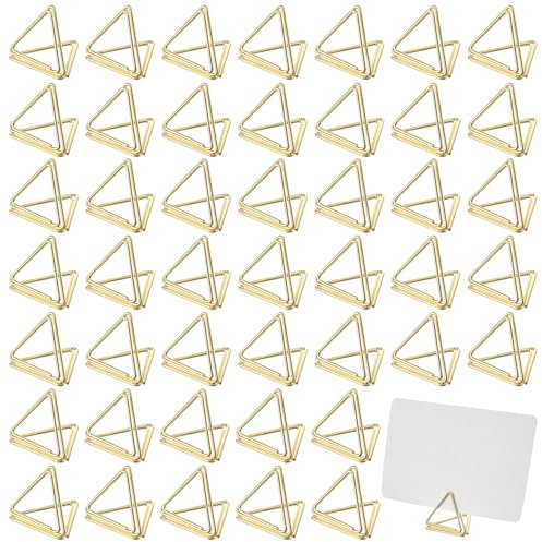 100 PCS Kartenhalter, Dreiecks-Tischkartenhalter, Tischplatte dicke und stabile Fotohalter, Mini-Visitenkartenhalter, Tischkarten für Party, Jubiläum, Bankett, Urlaubsdekoration (Gold)