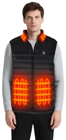 Beheizbare Weste, Leichte Elektrische Beheizte Weste für Herren Damen, 6-Heizzone, 3-Temperatur-Niveau Heizweste für Outdoor-Wintersport (DE/NL/SE/PL, Alphanumerisch, L, Regular, Regular, Black-EU)