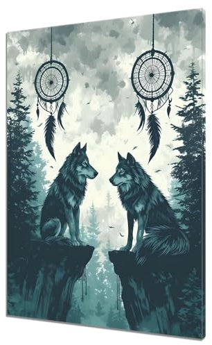 Malen Nach Zahlen Wolf, DIY Malen nach Zahlen Traumfänger für Anfänger und Erwachsene, Bastelset Erwachsene Paint by Numbers Ölgemälde mit 3 Pinsel, Acrylfarbe für Wanddeko (Ohne Rahmen) 30x40cm R-7