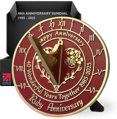 Anniversary Sundial Gift for 40th Ruby Wedding Anniversary in 2025 - Recycled Metal Home Decor Or Garden Present Idea - Handmade in UK for Him, Her Parents Or Couples 40 Year Celebration