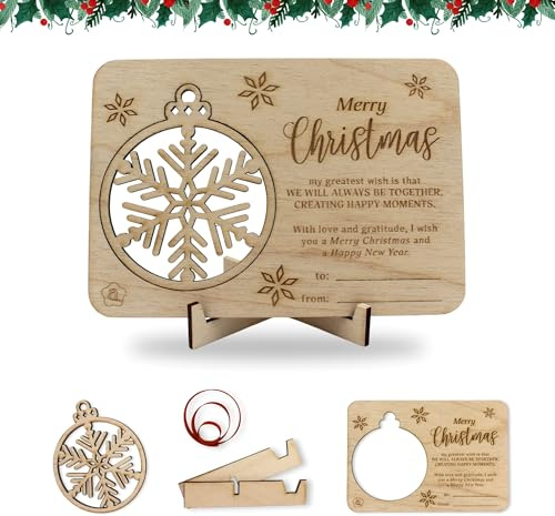 ayurvana Weihnachtskarte aus Holz in englischer Sprache | Merry Christmas | Personalisiertes Ornament mit Lasergravur und Baumdekoration | Einzigartiges und originelles Geschenk zu Weihnachten