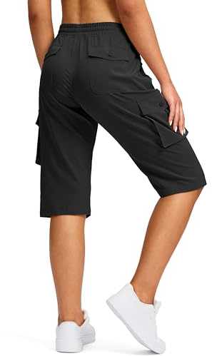Viodia 15 Long Shorts for Women Hiking Cargo Bermuda Shorts Lightweight Quick Dry Knee Length Capris for Summer Travel Fishing Black