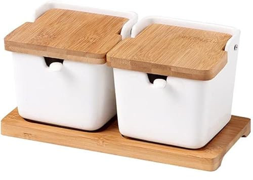 OTENG tazón de cerámica de azúcar, Creativity - Tarros de cerámica for especias, azucarero, recipientes de almacenamiento de alimentos con cuchara y tapa de madera for cocina casera, individual
