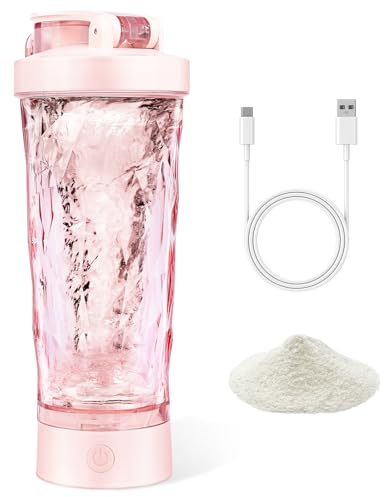 AOOWU Mezclador de Proteinas Eléctrica, 700ml Vaso Shaker Portable Recargable por USB, Botella Mezcladora de Batidos de Proteínas Sin BPA, Proteina Mezclador Vortex Eléctrico para Fitness (Rosa)