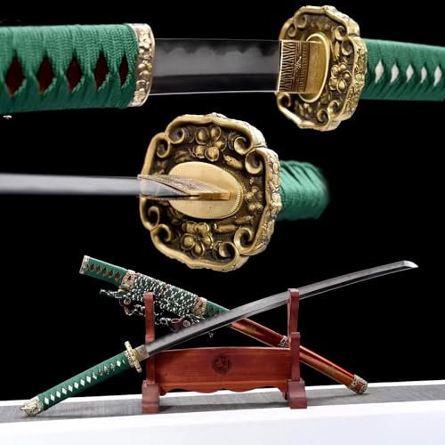 TIANTAO 104cm handgefertigtes Katana Schwert, Musterstahl Klinge, Kupfer Handschutz, Holz Scheide, Samurai Requisiten, Kampfsport, Dekoration, Rollenspiele, Sammeln