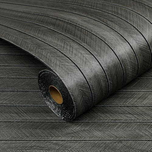 Livelynine Dicke Tapete Holzoptik Grau Schwarz 60CMx3M Selbstklebende Tapete Holzoptik Wand Wohnzimmer Schlafzimmer Büro Gewerbe 3D Wandpaneele Holz Anthrazit Grau Holzlamellen Wandverkleidung Innen