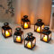 TRIROCKS Lot de 6 petites lanternes à bougie en métal vintage à suspendre pour table, Saint-Valentin, terrasse, intérieur et extérieur (noir avec brosse dorée)