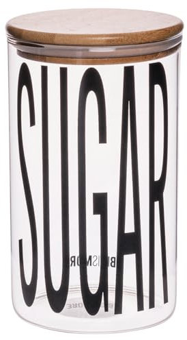 Villa d'Este Home Tivoli Barattolo zucchero 1 L in vetro, coperchio in bambù, trasparente, Bigismore