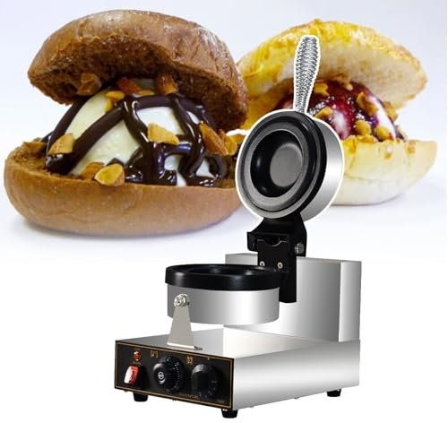 HCAUYNN Bakeries Gelato Panini Press Maker, Sandwich Egg Burger Machine,With Knobs Control Temperature And Timing,For Ice Cream Shops,110V