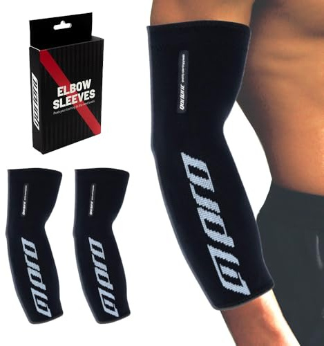 Gorletic Coderas de Compresión Deportivas (Par) – Mangas de Soporte para Codos – Antideslizantes y Elásticas para Calistenia, Fitness, Gym – Hombre/Mujer (Negro, Large)