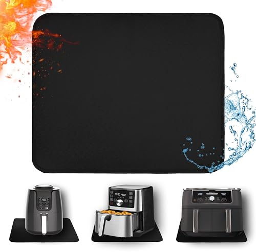Khongoo Fireproof Heat Resistant Mat for Air Fryer, 40x60x0.1cm, Black | 1022 °F Heat mat to protect countertop, for coffee machine & oven, air fryer accessories, compatible with ninja, waterproof