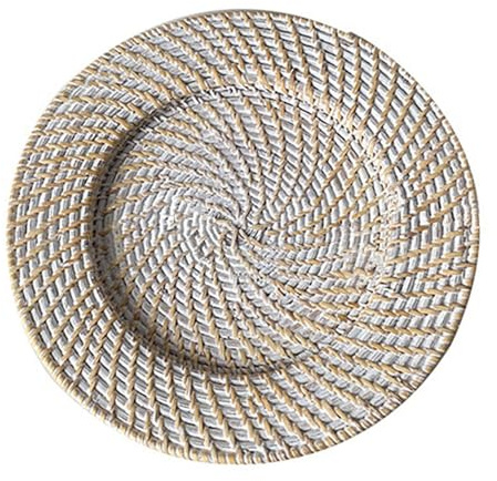 Gralara Round Rattan Charger Plate Woven Serving Platter Decorative Serving Dish for Bathroom, white