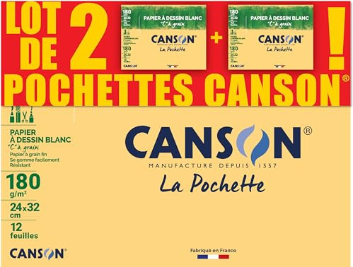 CANSON C à Grain – Lote de 2 fundas 12 hojas de papel de dibujo blanco 24 x 32 180 g/m²