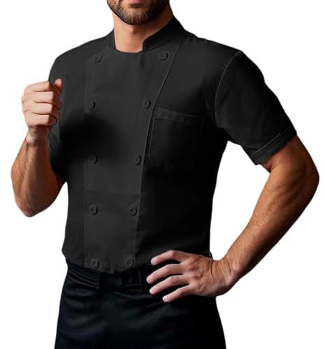 Beokeuioe Kochuniform für Köche Herren Kochjacke Unisex atmungsaktiv Bäckerjacke Langarm Kurzarm Kochkleidung mit Knöpfe Grillanzug Gastronomiekleidung Restaurant Berufskleidung