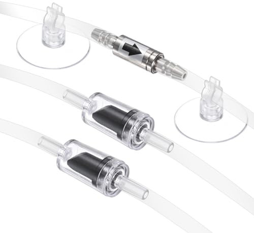 M METERXITY Aquarium Check Valves 1 Way Non-Return Stainless Steel Aquarium Air Valve W 2 Plastic Check Valves & 2 Suction Cups for Aquarium Co2 System/Fish Tank/High Pressure Systems