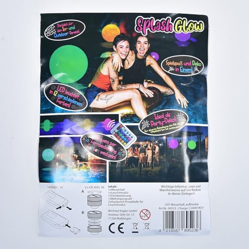 Kögler 89523 - Balón de playa, piscina y fiesta hinchable con luz LED en 12 colores con mando a distancia, inflado aprox. 38 cm, incl. bomba de balón y pilas | Balón inflable para piscina y fiesta con 12 colores, mando a distancia, bomba de bola y pilas, 89523